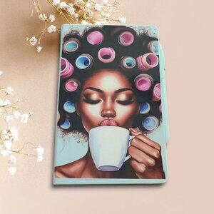 NWT - But First Coffee - African American Woman Notebook With Pen & Bookmark